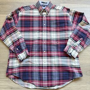 Vintage Tommy Hilfiger Golf Shirt Men Large Plaid 90s Baggy Loose Button Down